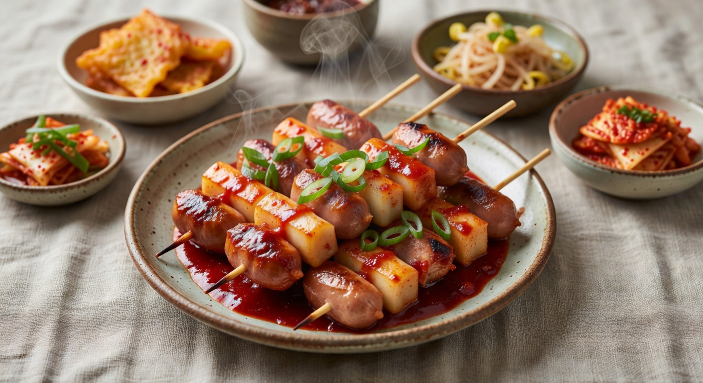 Wurst-Reiskuchen-Spieße